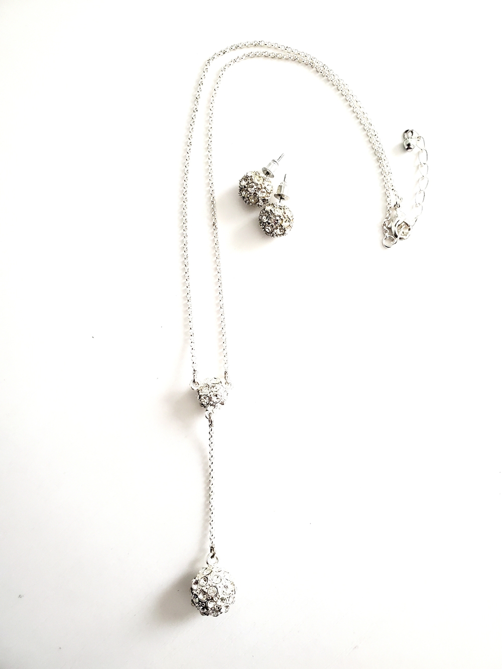 Silver Crystal Drop Necklace and Earrings Set